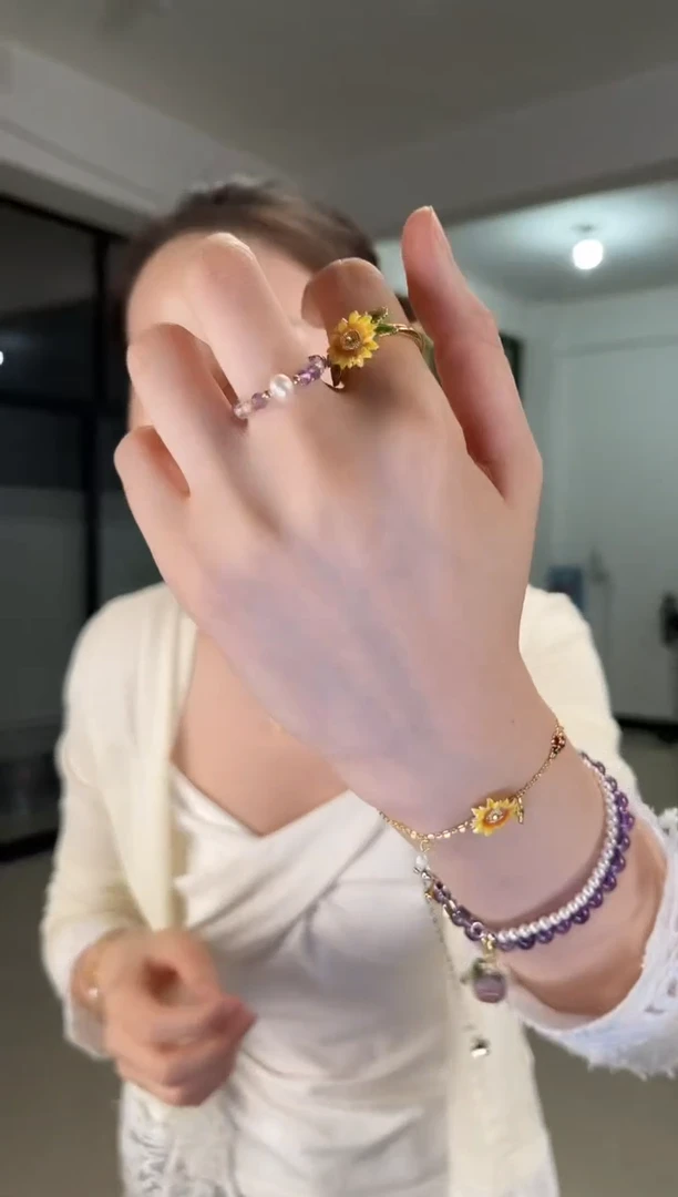 水晶戒指合金单颗珍珠紫水戒指