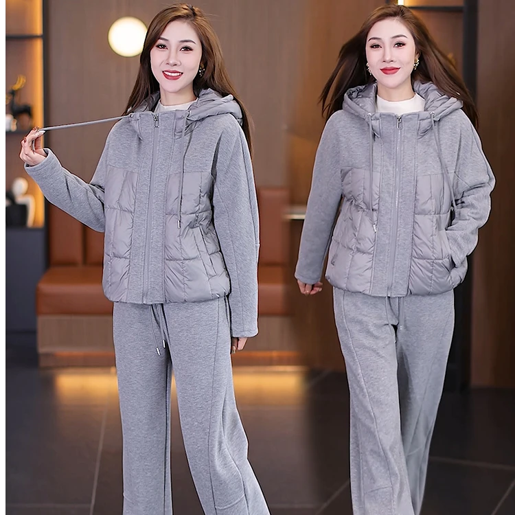 加绒舒适亲肤运动套装女冬季新款羽绒棉衣棉服直筒裤时尚两件套潮