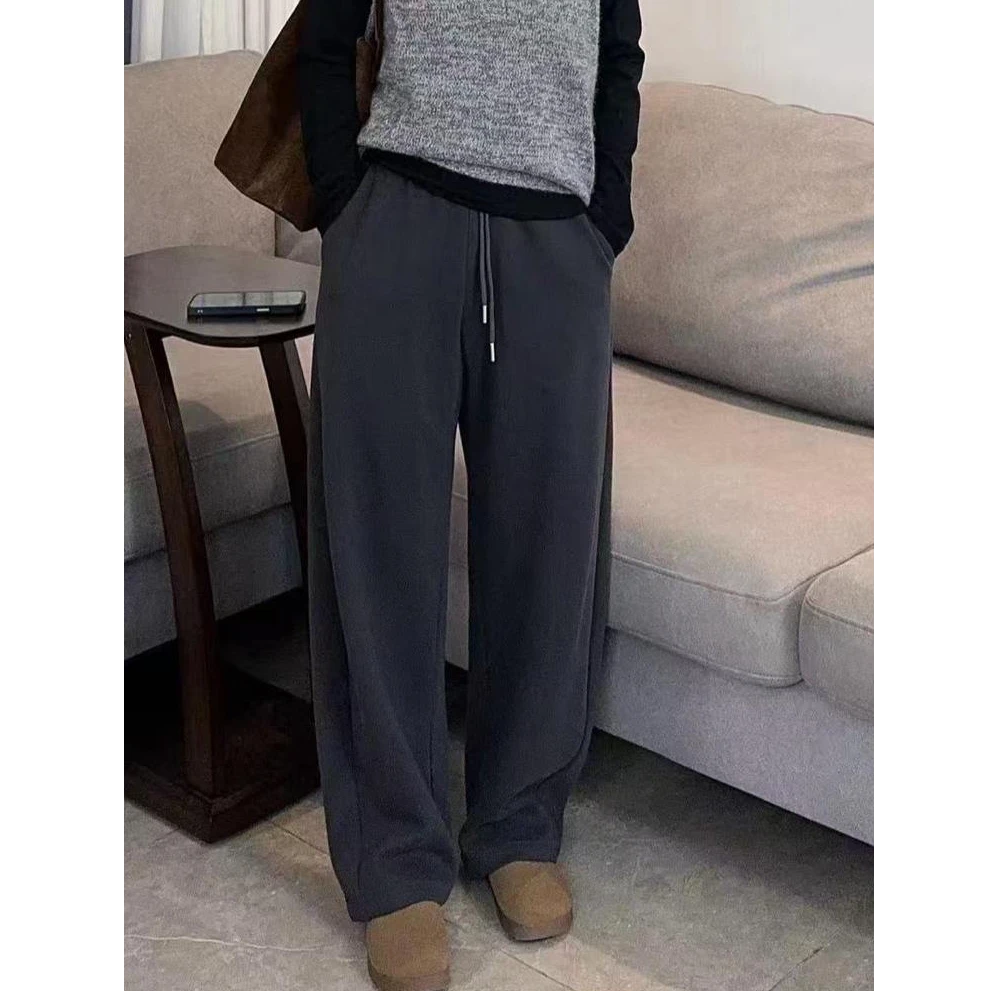 抽绳弯刀卫裤女秋冬高腰慵懒风宽松运动裤休闲阔腿裤微弯刀裤