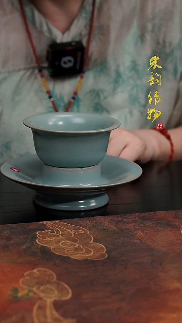 摆件纯手工清凉寺原矿釉压手杯茶盏托