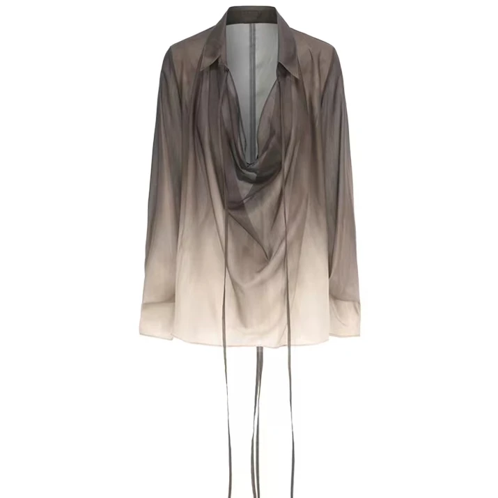 【浮华】夏季明星同款设计感法式飘带通勤宽松衬衫上衣.K40714a