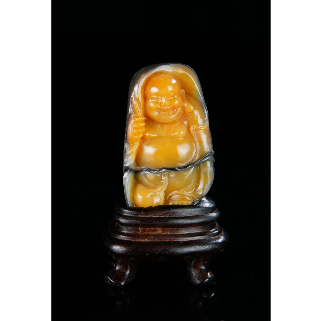 A4391寿山乌鸦皮田黄《弥勒》摆件28.3克20*22*39