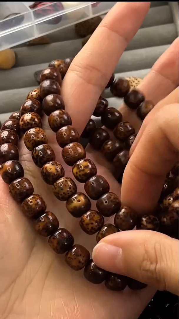 手串星月菩提精工级中珀金花皮桶珠9*8手串