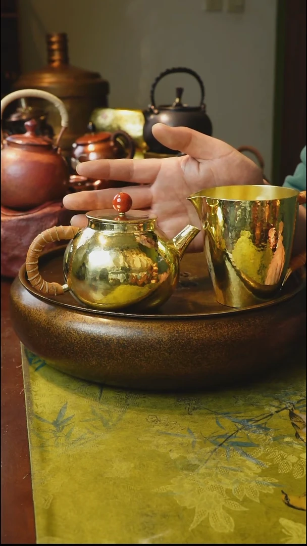 黄铜泡茶壶加公杯2件套