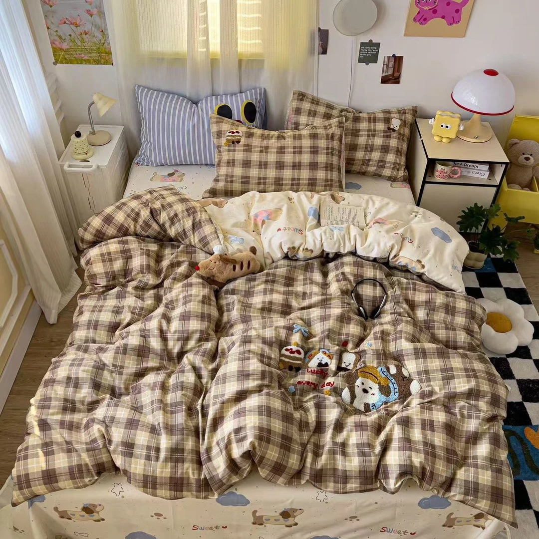 小玲子 面包趴趴狗 全棉纯棉三件套四件套 印花+刺绣工艺 可爱风