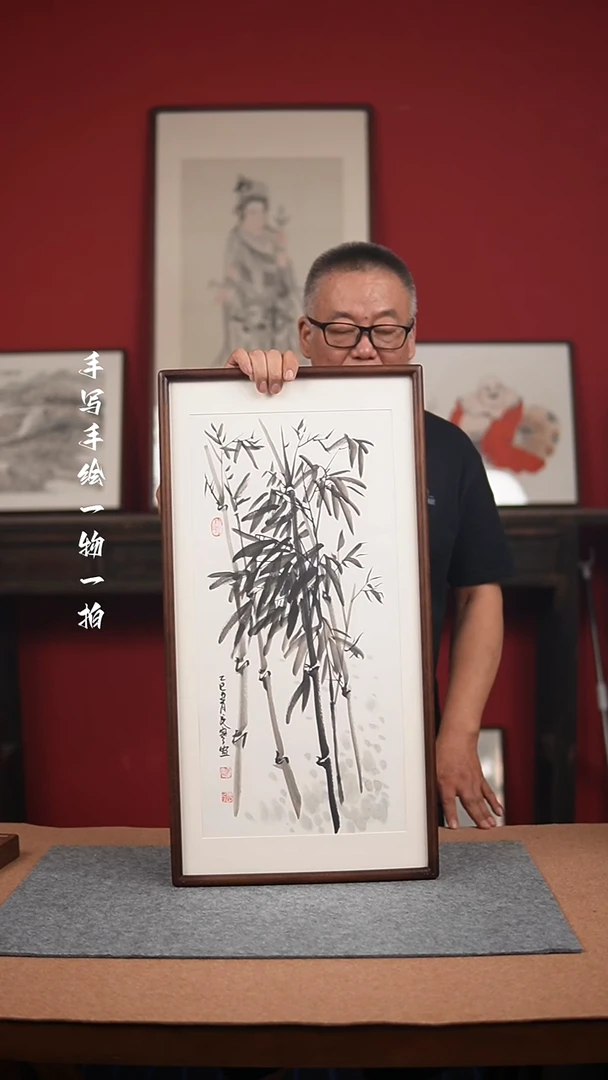 国画手绘-36*69实木框花鸟