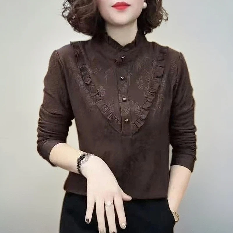 【轻奢气质】秋冬新款时尚气质百搭半高领木耳边套头减龄显瘦打底衫