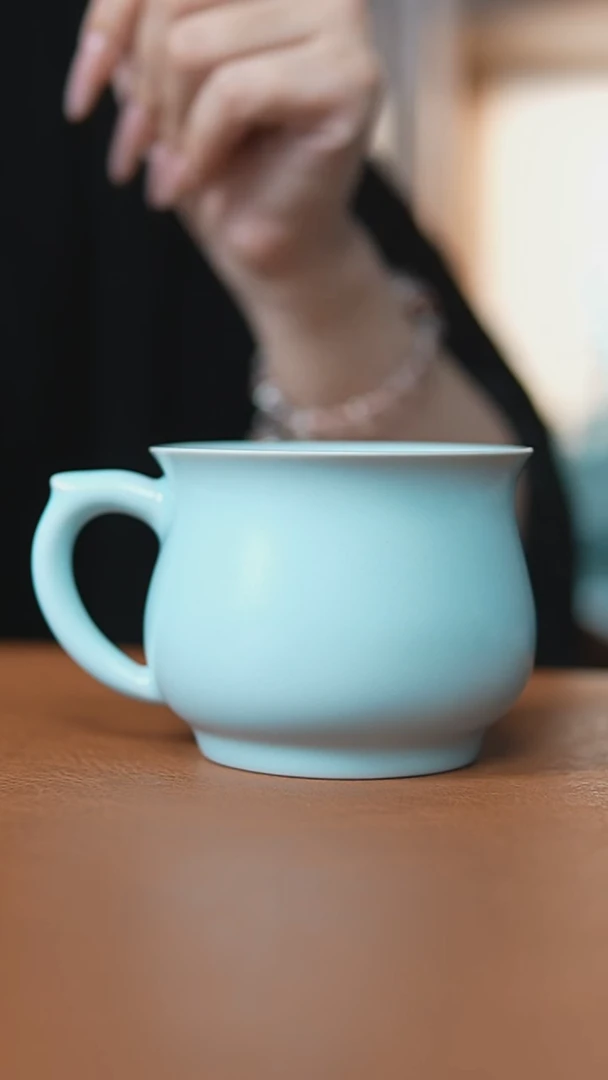 瓷片仿古天青咖啡杯微瑕