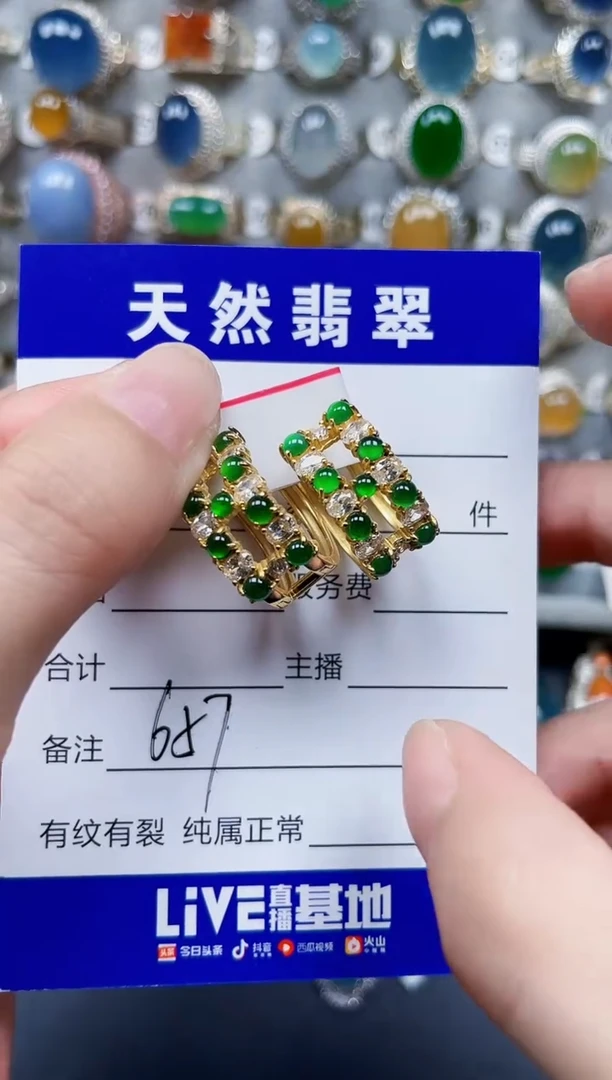 银S925镶嵌翡翠耳饰657