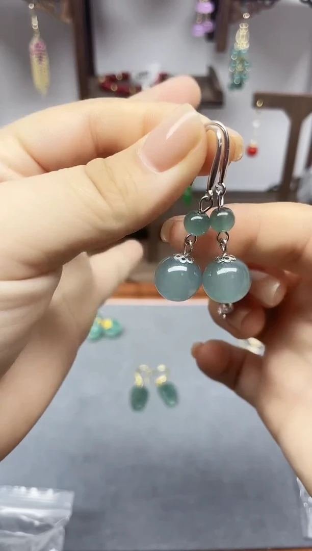 银S925镶嵌翡翠耳饰613000