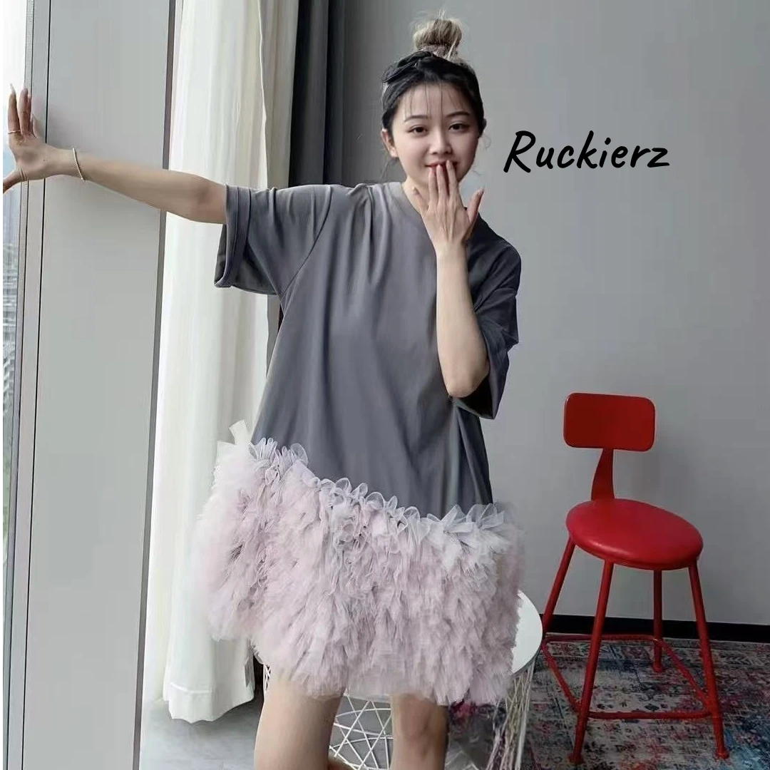 Ruckierz深圳南油原创蕾丝拼接T裙宽松慵懒显瘦长裙甜美1032