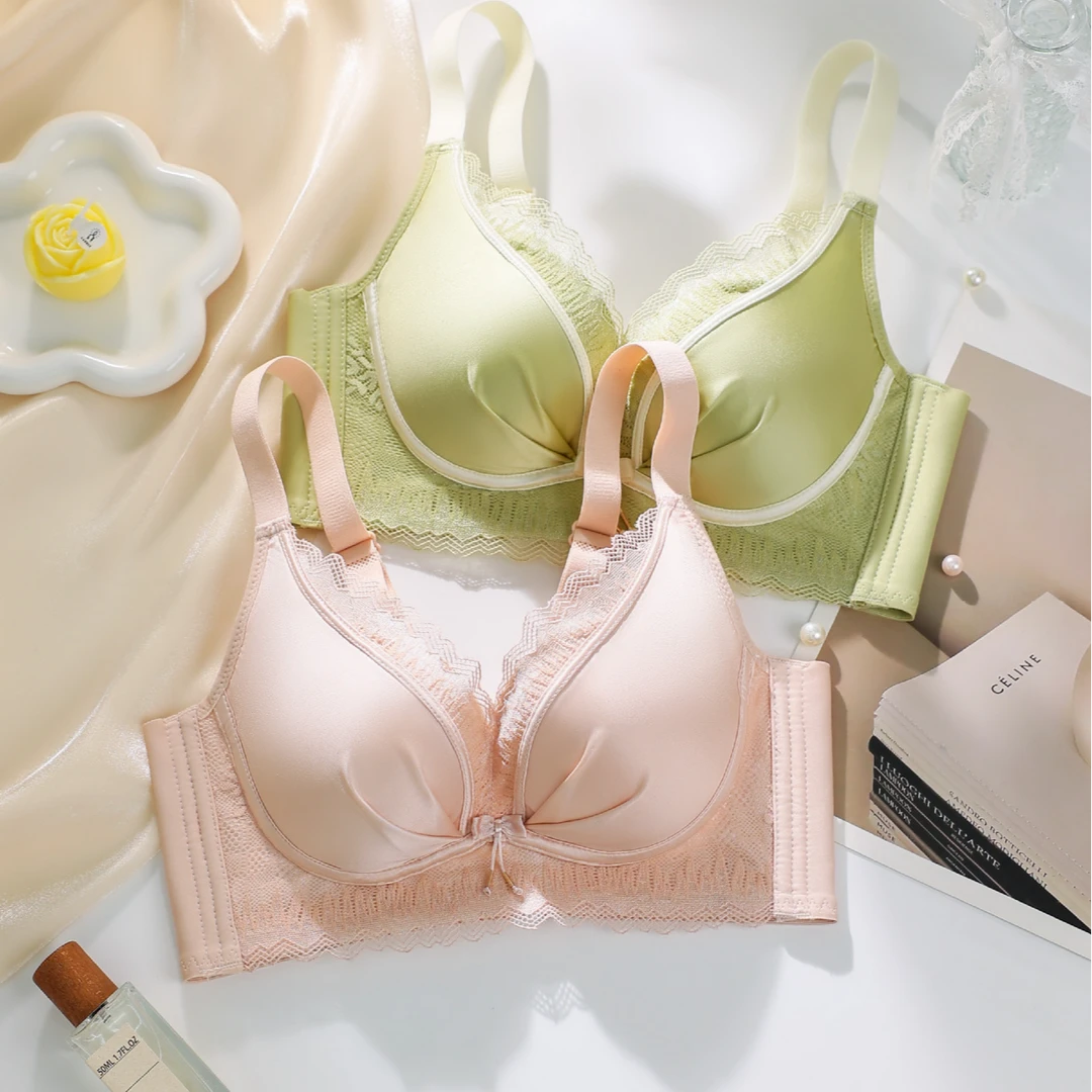 新款蕾丝夏季无痕美背文胸女性感小胸聚拢无钢圈防下垂调整型内衣