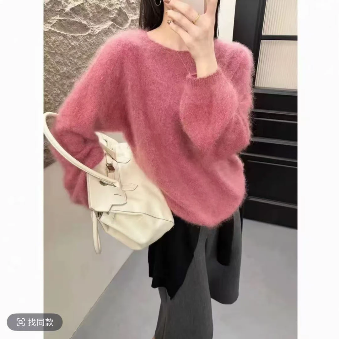 羊毛衫拉毛纯欲风格雷系V领女长袖单件毛衣保暖秋冬羊绒衫女士
