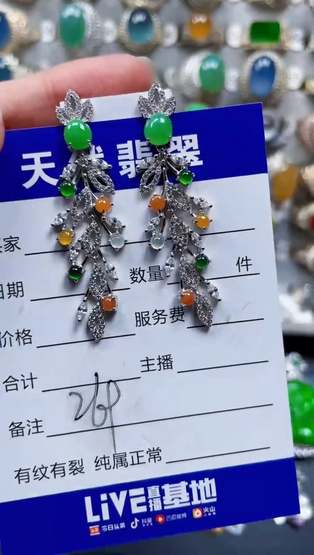 银S925镶嵌翡翠耳饰269