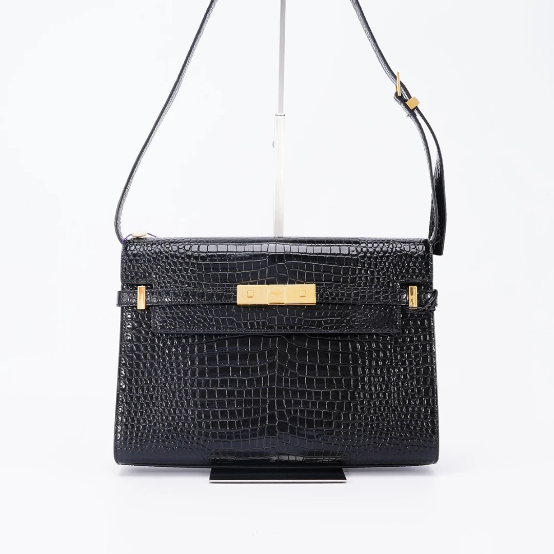 95新 YSL/圣罗兰 【总仓一口价】曼哈顿中号包鳄纹黑金/BG22012340