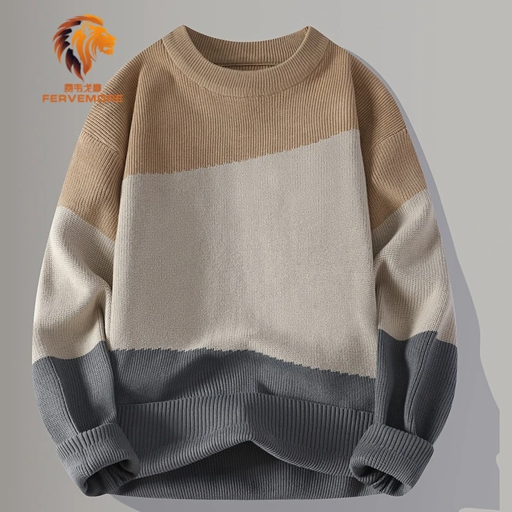 费韦戈摩秋冬款潮流休闲毛衣宽松百搭帅气简约时尚圆领保暖针织衫
