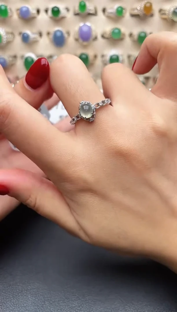 银S925镶嵌戒指翡翠一物一证一礼盒