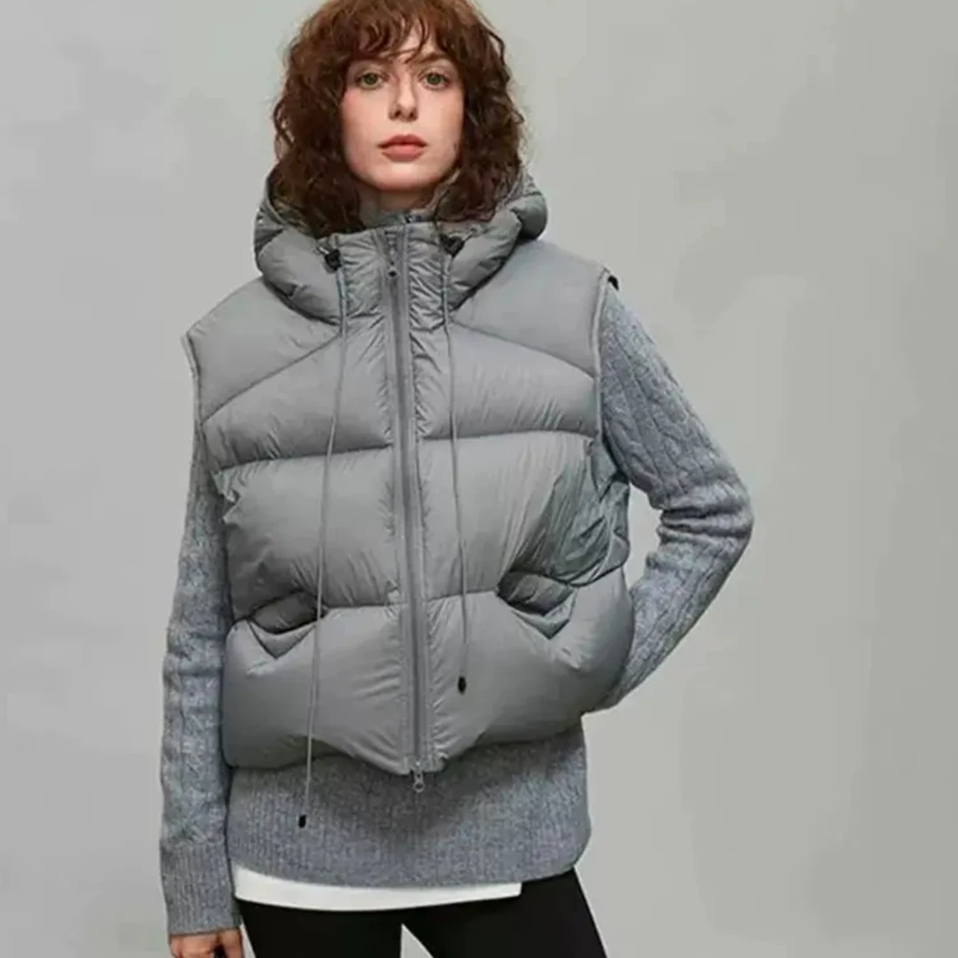 鹅绒2025羽绒服马甲新款轻柔蓬松小个子连帽短款宽松秋冬时尚外套