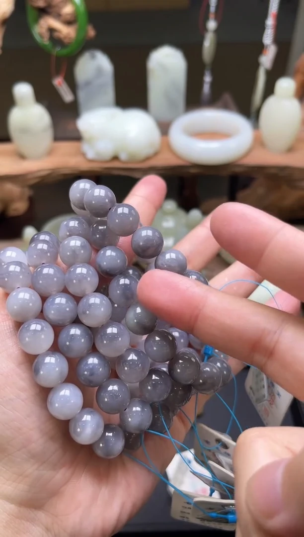 【闪购商品】和田玉手串未镶嵌卡12青海烟紫 圆珠 多样性发一