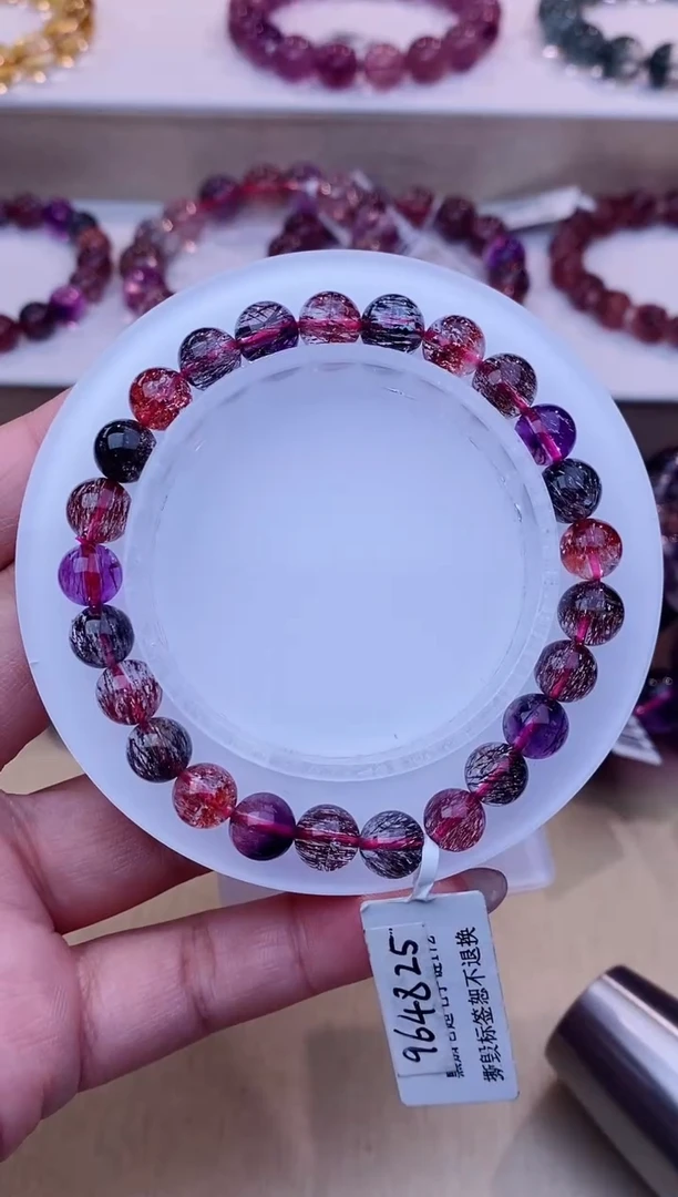 未镶嵌手链水晶黑加仑超七单圈7m+