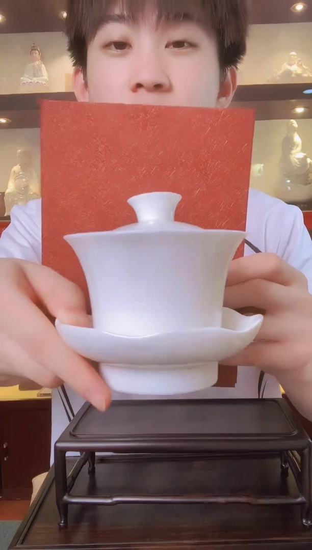 摆件三才盖碗  德化白瓷