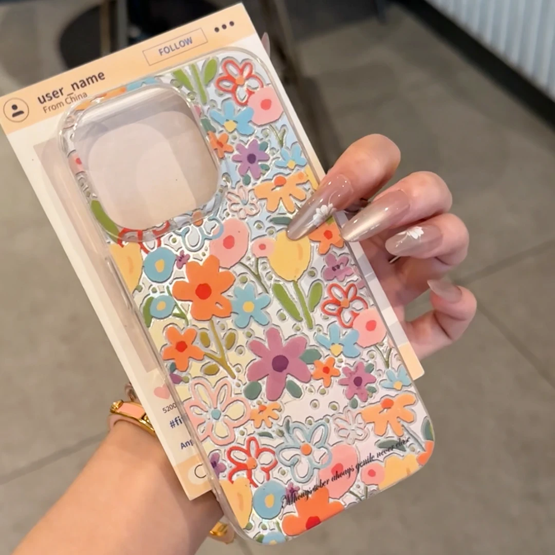 欧克里里彩色唯美花朵适用苹果16漩涡手机壳华为P70vivo小米oppo