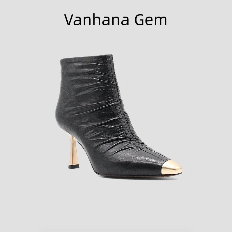 VANHANA GEM 真皮欧货短靴不累脚高跟靴时尚高端尖头时装靴