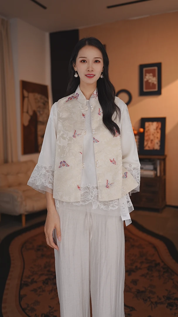 【云裳】中国风女士蝴蝶刺绣时尚气质百搭马甲8875