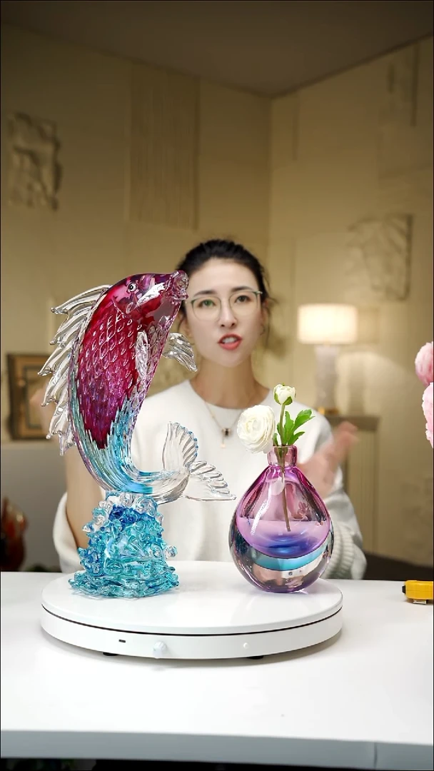 手工艺品琉璃金红蓝鲤鱼摆件+金红蓝香薰瓶