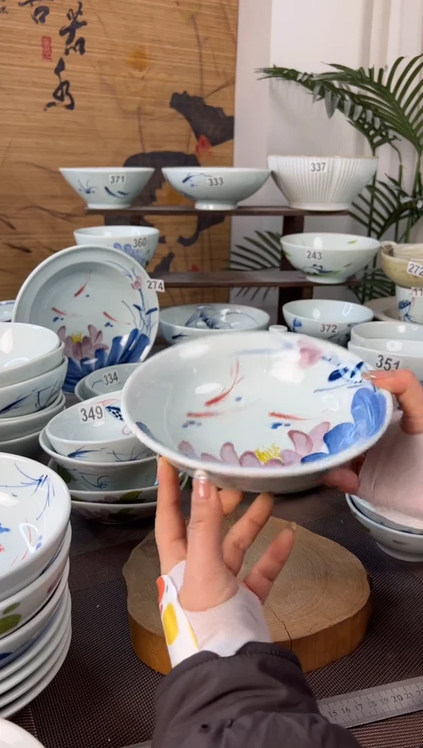 明舟微瑕手绘紫荷8寸正德碗（单只装）