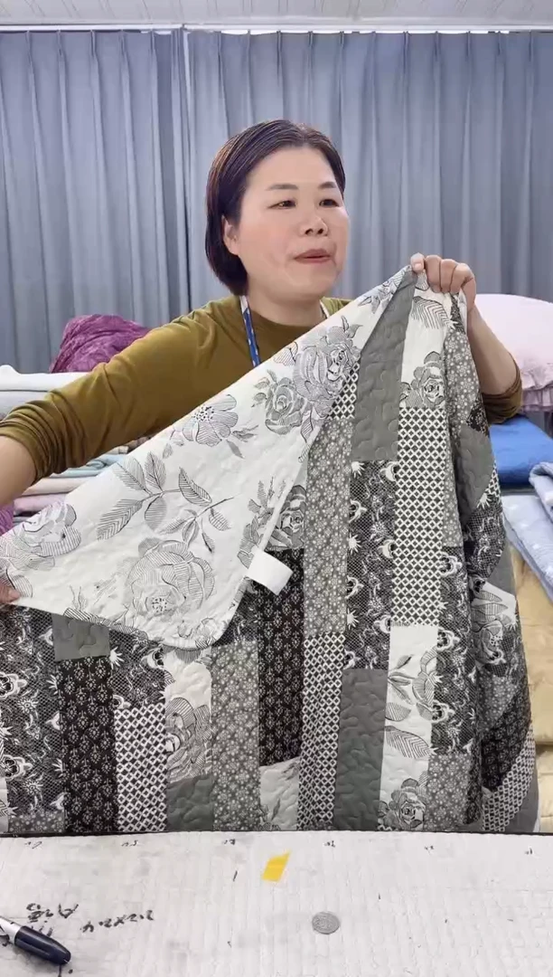 棉ab面灰格子水洗棉2.4*2.5