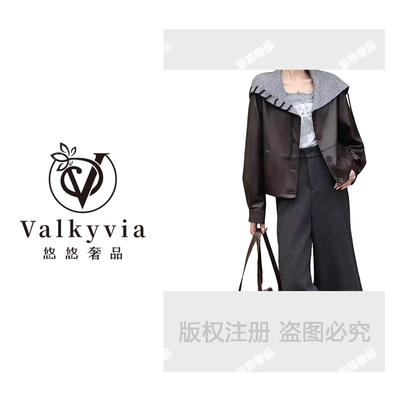 【Valkyvia/悠悠奢品】早秋新款设计感海军领皮衣夹克#8859