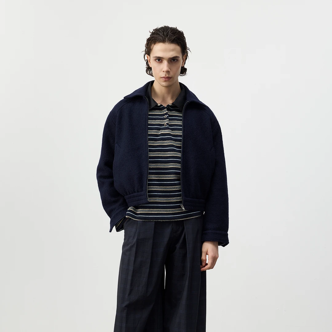Set for life 25FW 100%羊毛圈形肌理感挺阔感短宽夹克外套