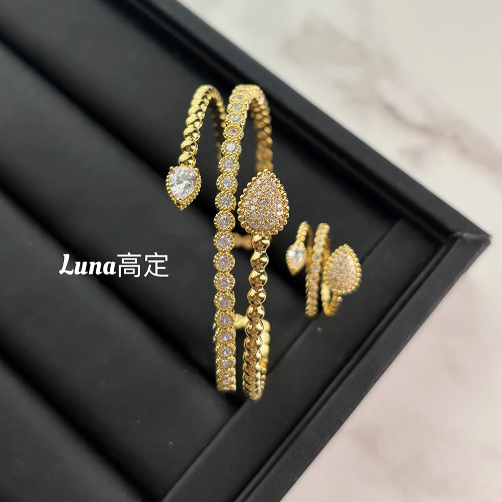 铜合金合成锆石手镯 Luna定制A0424欧美风锆石开口手镯戒指