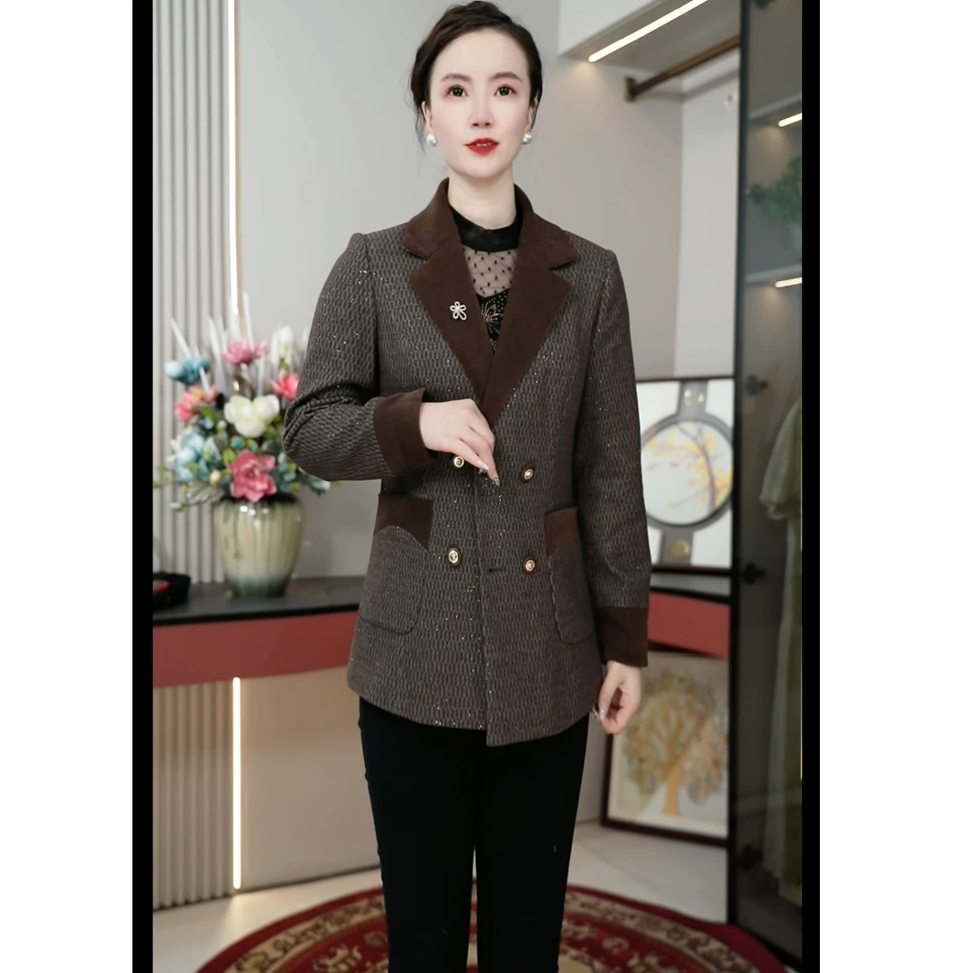 2502秋季新款中老年妈妈装西装领外套春装洋气气质短款西服上衣