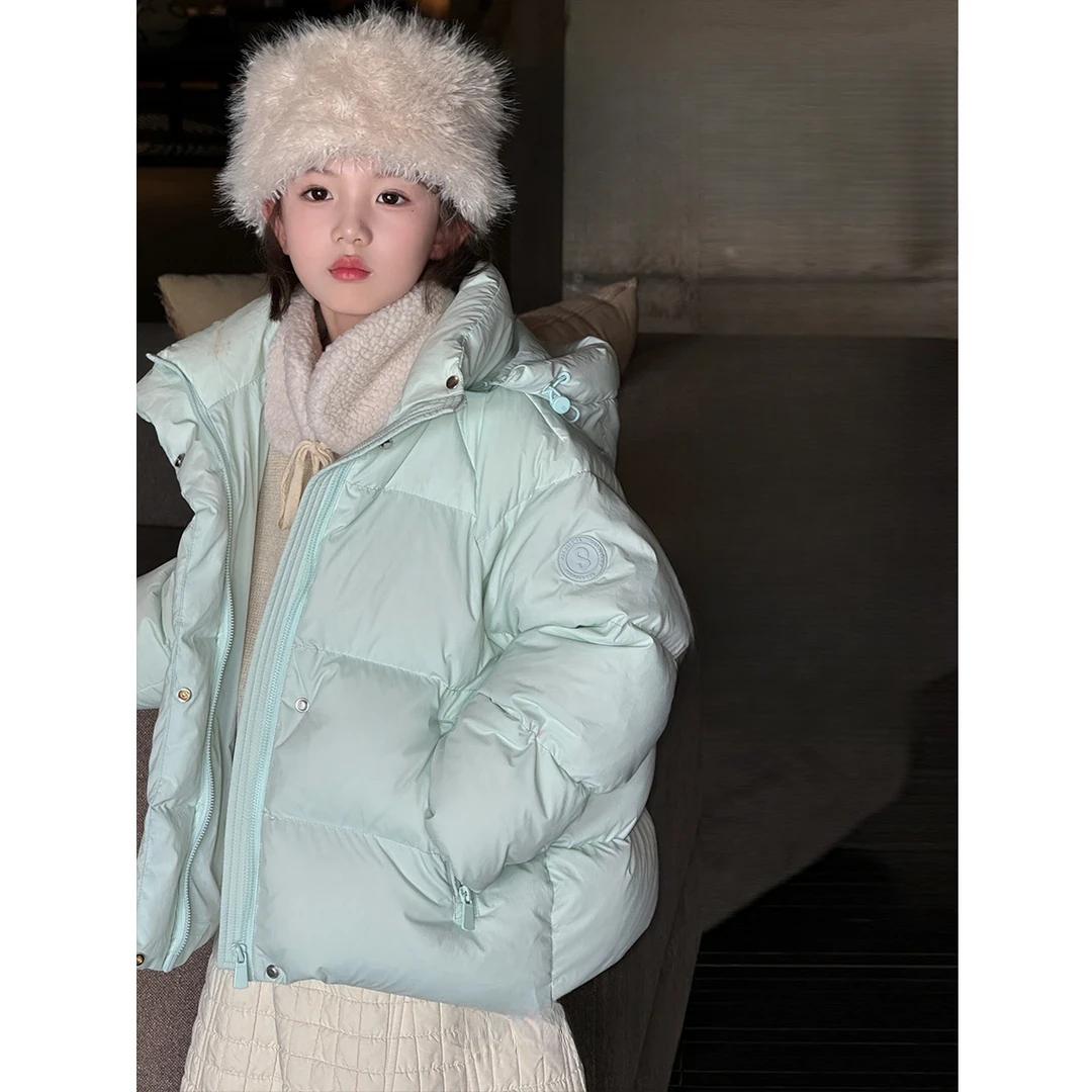 女童羽绒服秋冬装2025新款潮儿童白鸭绒韩版女孩短款连帽外套洋气