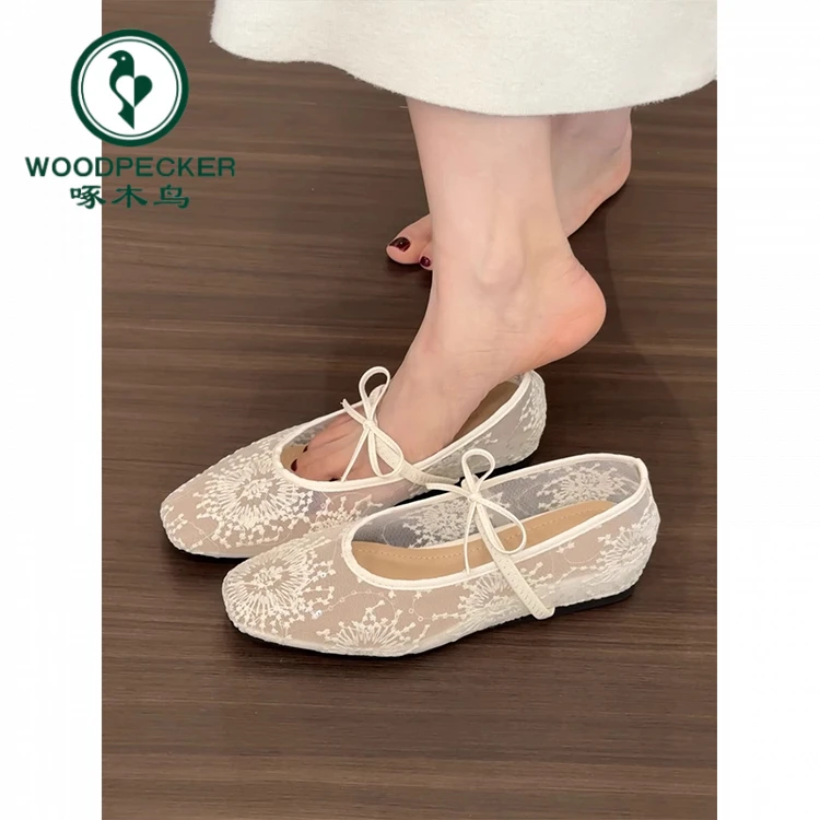 啄木鸟法式内增高温柔晚晚鞋女2025新款春夏季网纱透气玛丽珍单鞋