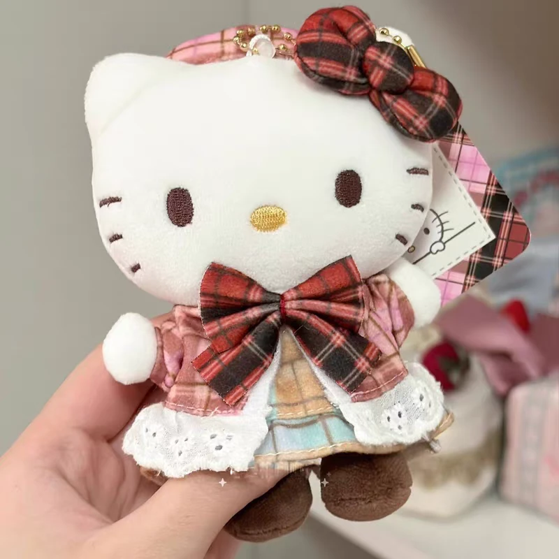英伦格子helloKitty毛绒公仔钥匙扣kt猫kitty猫儿童节包包挂件