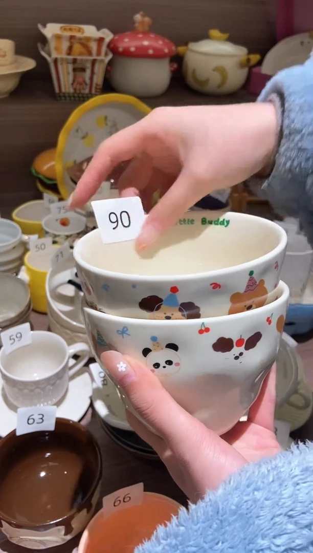 瓷90动物派对酸奶碗 2个装 瑕疵
