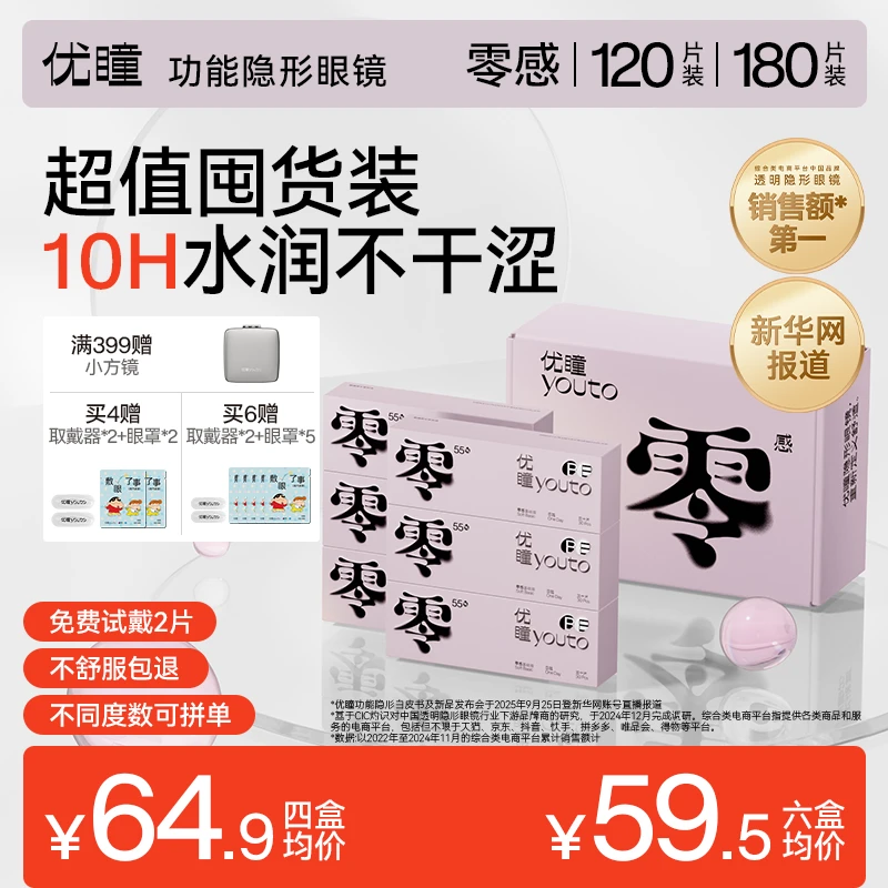 优瞳【4盒/6盒超值囤货】零感日抛隐形眼镜近视透明小粉单盒30片装商品图