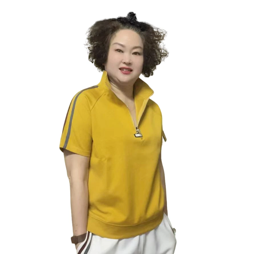 运动休闲女士夏季翻领百搭显瘦短袖-566时尚宽松速干纯色立领
