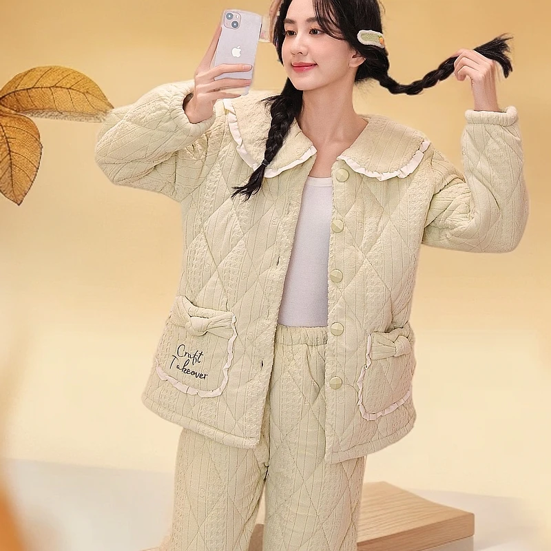 517女冬季睡衣家居服套装舒适家居服冬款毛绒长袖保暖秋冬季加绒