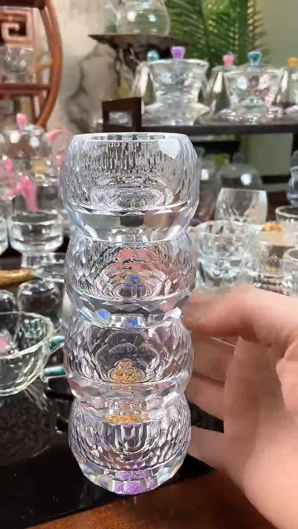 【闪购商品】紫色+蓝色+金箔+绿色球形茶碗4个装