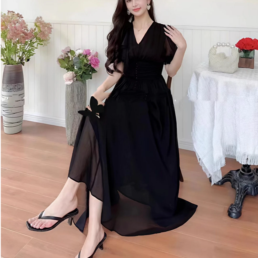 [依易原创]高定名媛风花朵设计时尚气质温柔连衣裙B0416