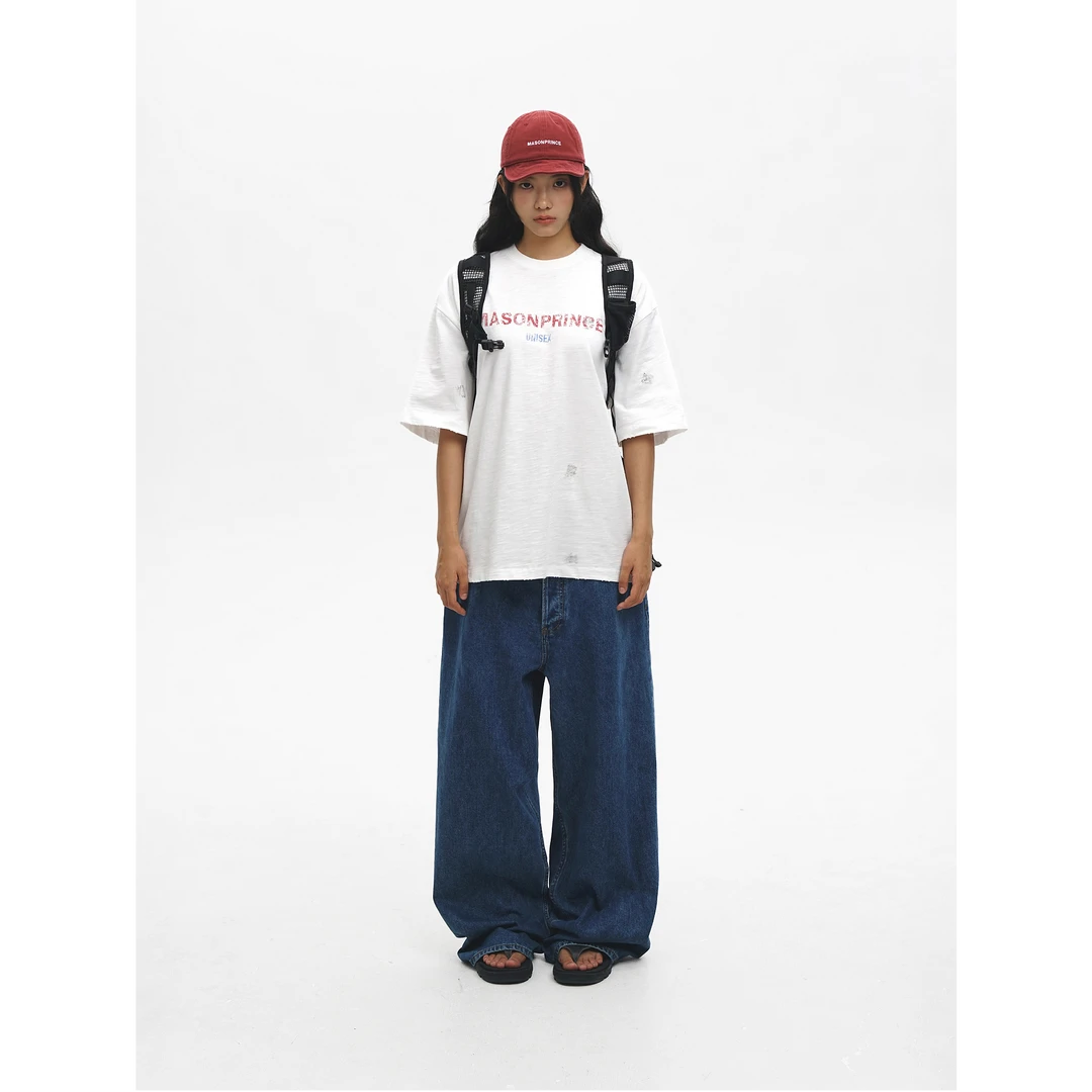 【新品】MASONPRINCE*经典系列 天然竹节做旧乱绣Unisex宽松短Tee