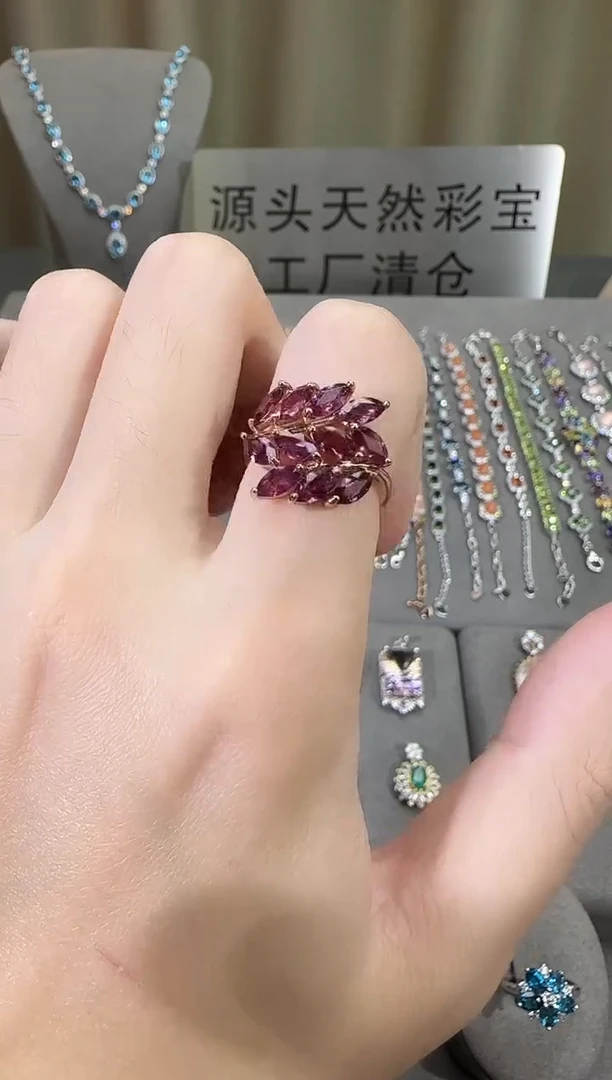 银S925镶嵌戒指石榴石3*4mm麦穗款