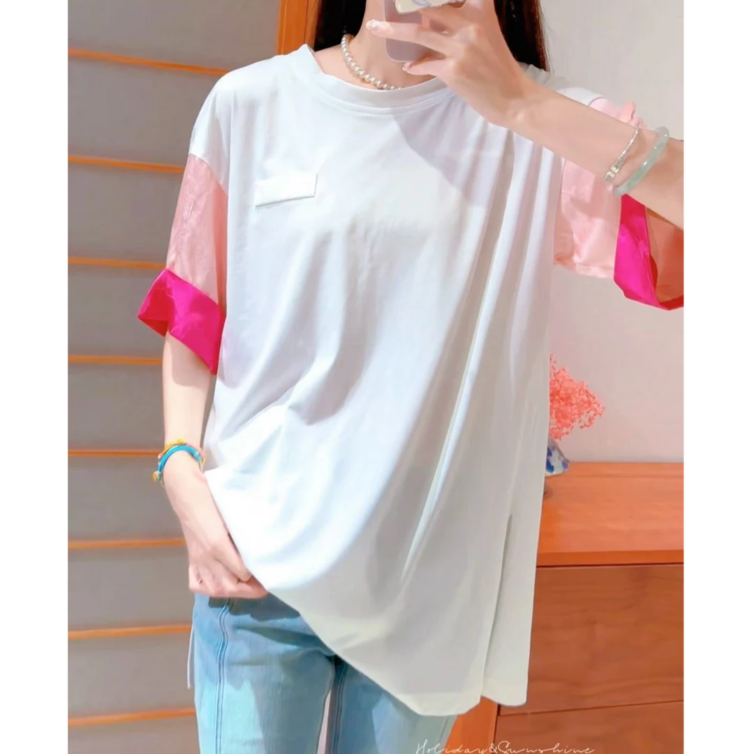 4536《白茶清欢》拼接T恤 休闲 百搭 夏季