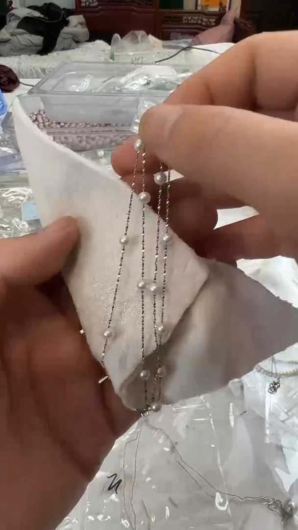项链银S925镶嵌淡水珍珠4-5mm 满天星-孤品