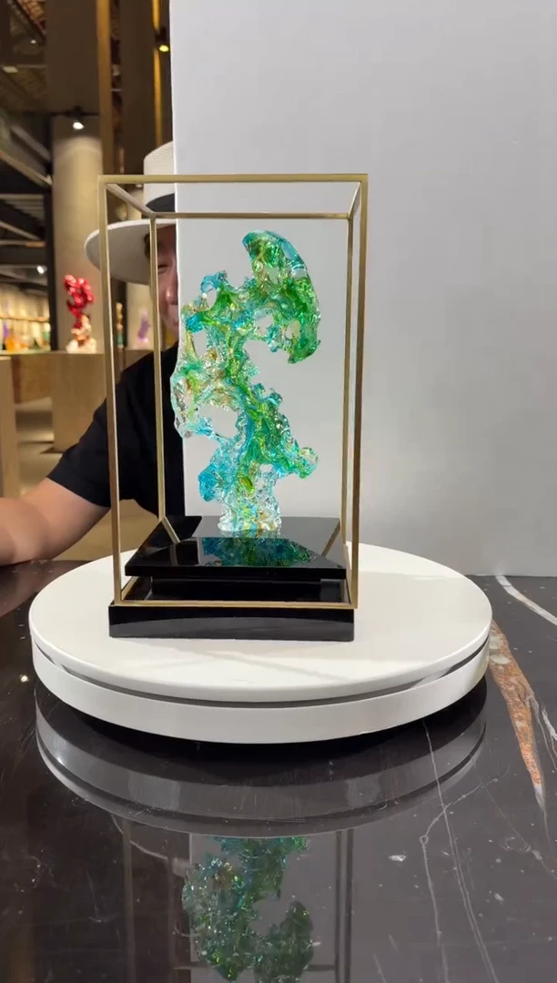 摆件CS0202001欧碧色小太湖石+定制黑底座架子