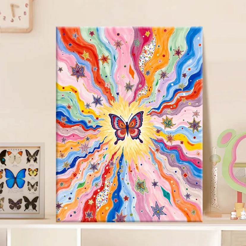 【高能量多巴胺】diy填充填色手工绘多巴胺星星蝴蝶丙烯油彩装饰画